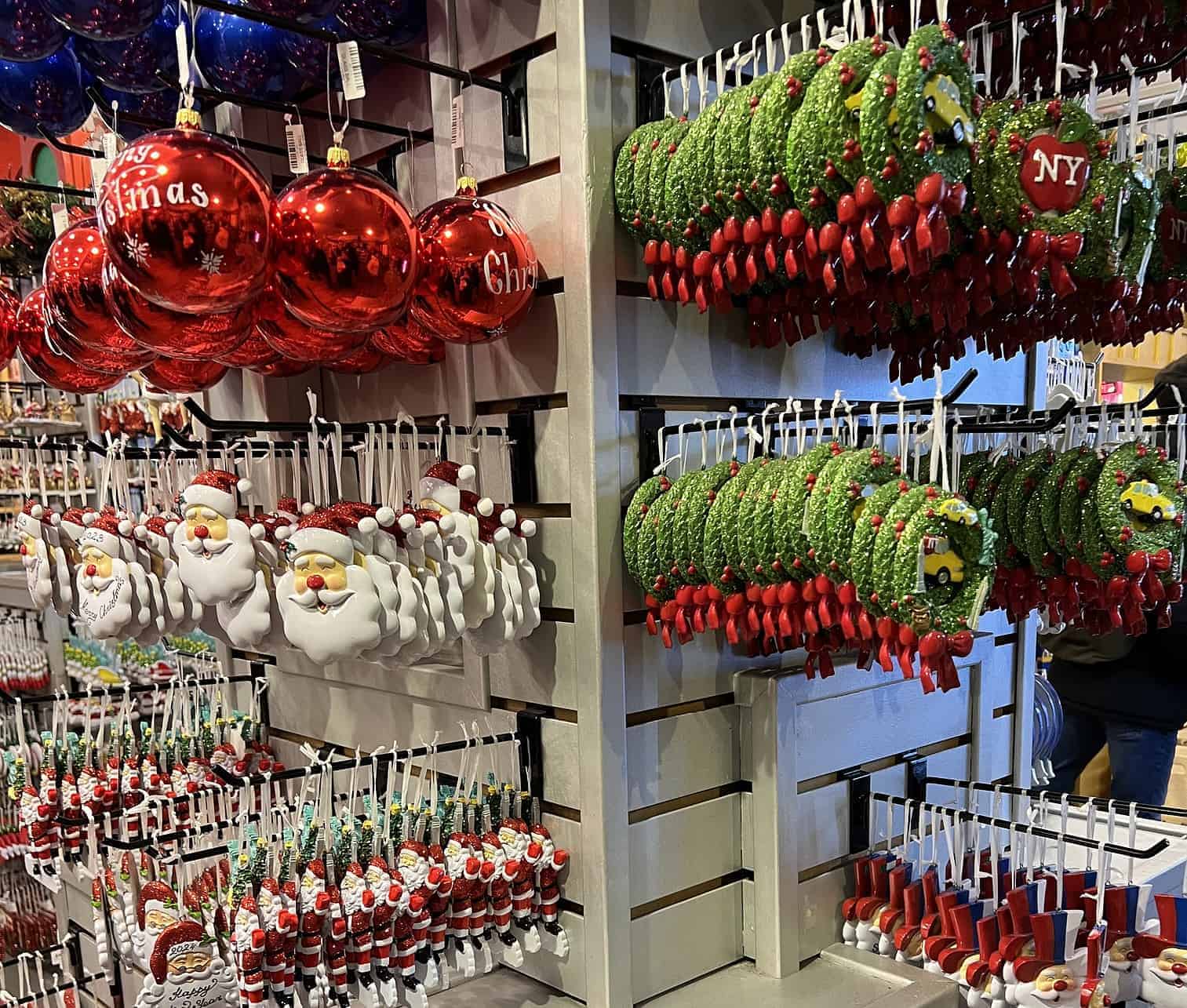 Christmas decorations in all shapes and colors in Little Italy in New York City, USA.