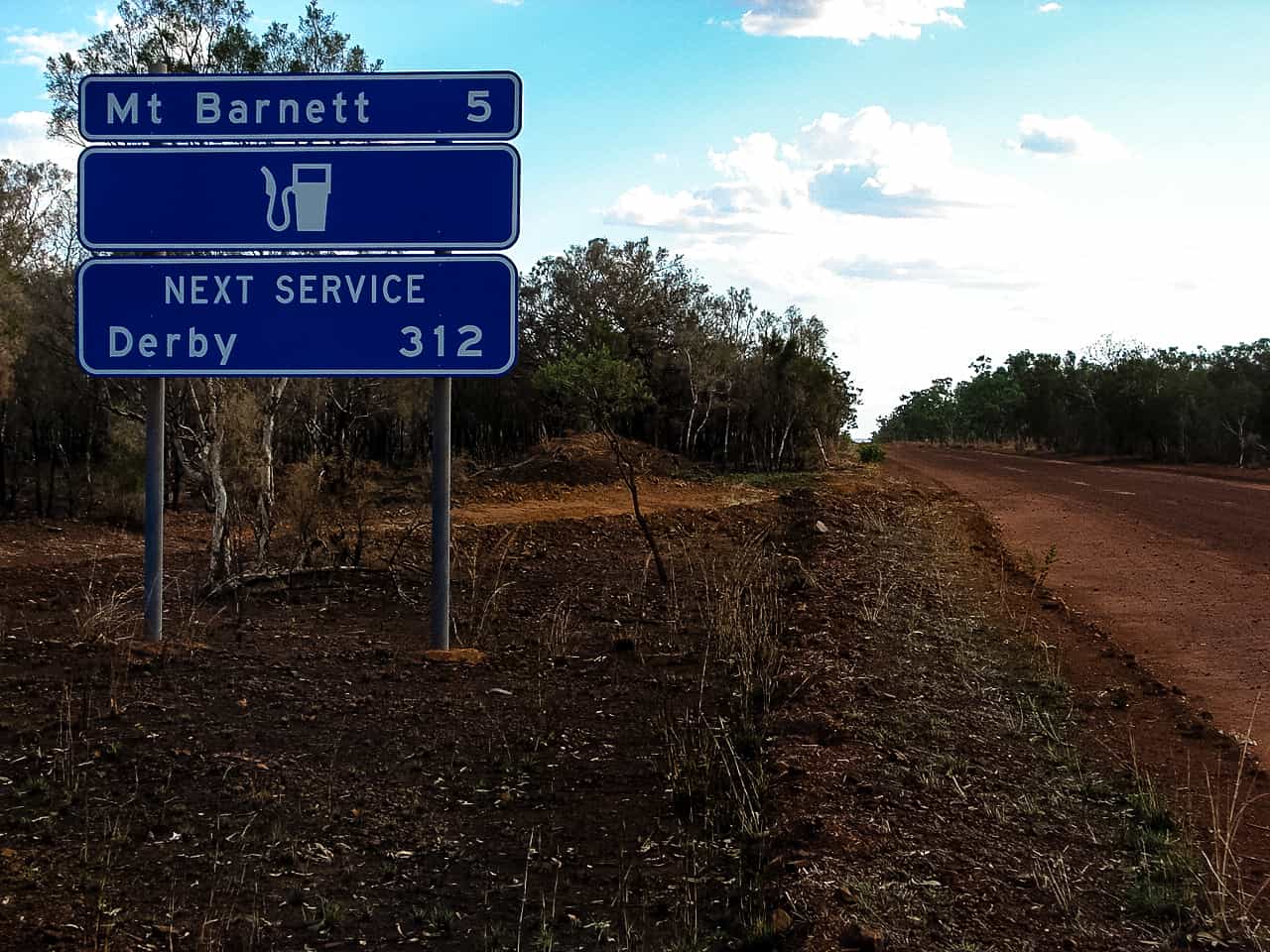 Road service sign on the Gibb River Road in the Kimberley region in Australia.