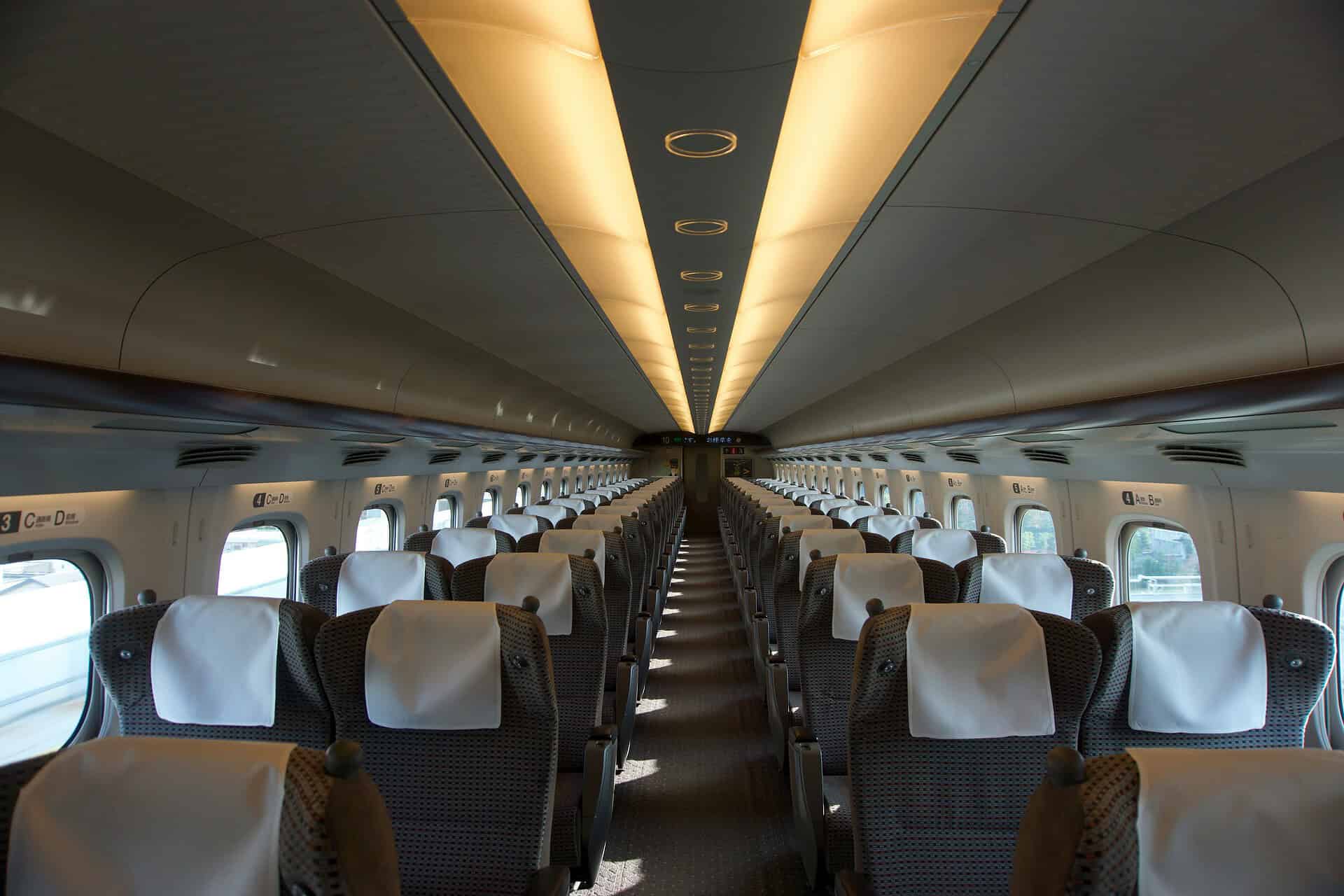 Inside one of the trains on Japan's railway system