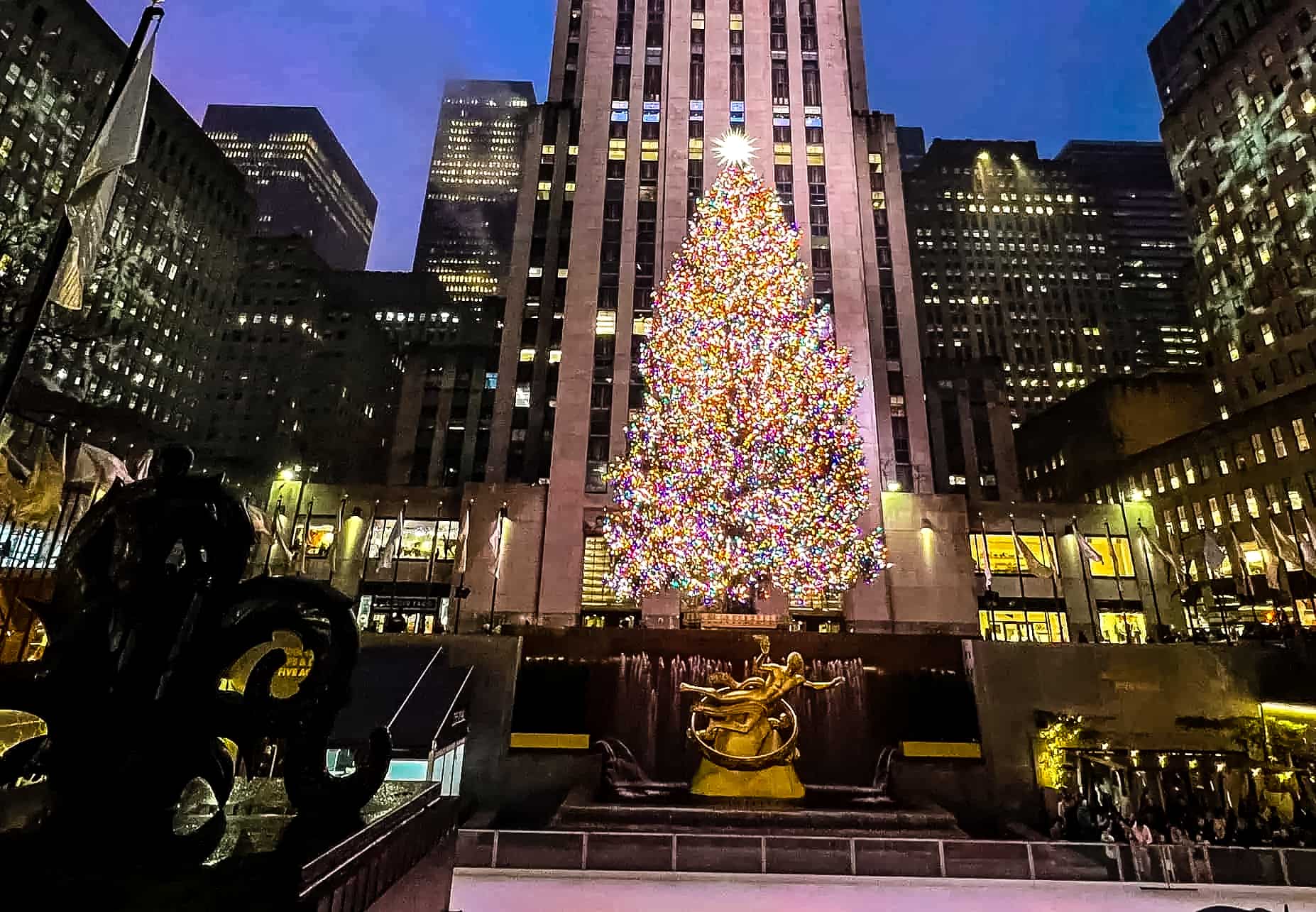 The famous ice rink and Christmas Tree at the Rockefeller Center in New York City, USA.