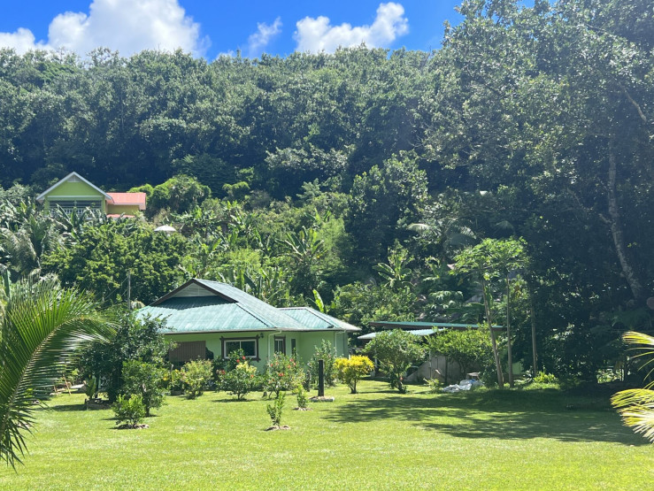 Local houses inland from la Digue, Seychelles.