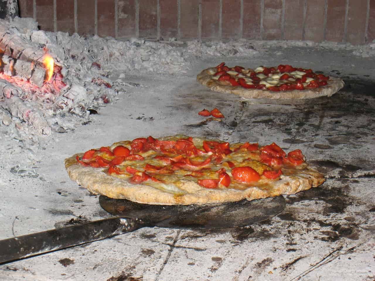 Wood burned pizza in Naples, Italy